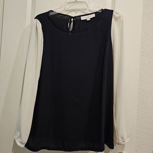 Loft black with white sleeves blouse